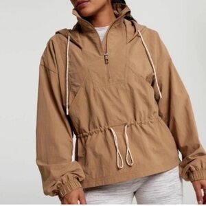 Calia by Carrie Underwood Tan Windbreaker Jacket 1/4 Zip W/Hoodie Women's Medium